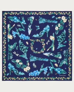 Damen Seidenhalstuch mit Eden-Shoes-Print Blau