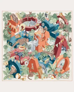 Damen Seidenhalstuch mit Jungle-Party-Print Orange