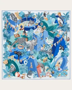 Damen Seidenhalstuch mit Jungle-Party-Print Blau