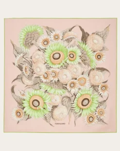 Damen Seidenhalstuch mit Sonnenblumen-Print Rosa