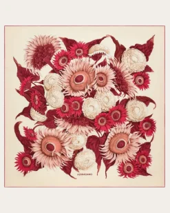 Damen Seidenhalstuch mit Sonnenblumen-Print Rot