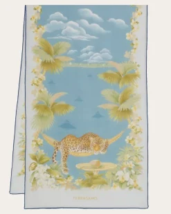 Damen Seidenschal mit Jungle-Print Blau