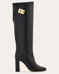 Damen Stiefel mit Hug Schnalle Schwarz Größe