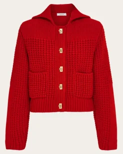 Damen Strickjacke mit Gancini Schnallen Rot