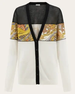 Damen Strickjacke mit Rooster-Print Mehrfarbig