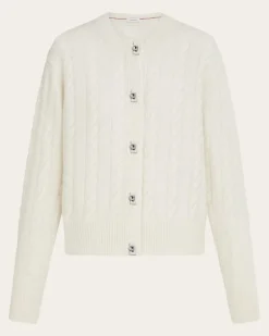 Damen Strickjacke mit Zopfmuster Weiß