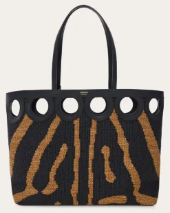 Damen Totebag mit Gancini-Textur (M) Schwarz