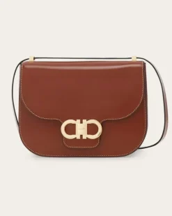 Damen Umhängetasche Doppel-Gancini (XS) Braun