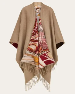 Damen Wende-Cape aus Kaschmir und Seide Beige