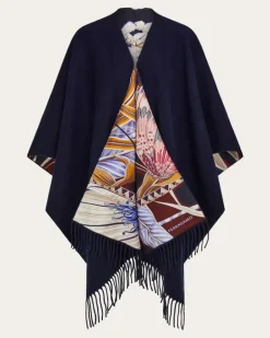 Damen Wende-Cape aus Kaschmir und Seide Blau