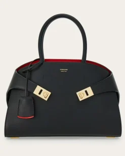 Damen Zweifarbige Handtasche Hug (M) Schwarz