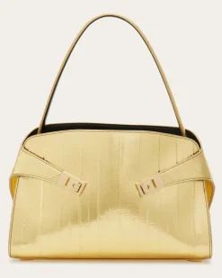 Damen Zweifarbige Schultertasche Hug Soft (M) Gold