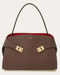 Damen Zweifarbige Schultertasche Hug Soft (M) Braun