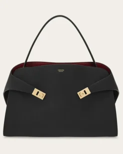 Damen Zweifarbige Schultertasche Hug Soft (L) Schwarz