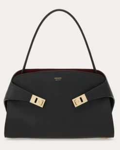 Damen Zweifarbige Schultertasche Hug Soft (M) Schwarz