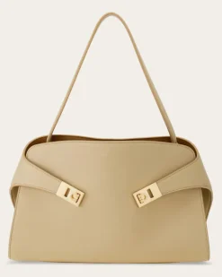 Damen Zweifarbige Schultertasche Hug Soft (M) Beige