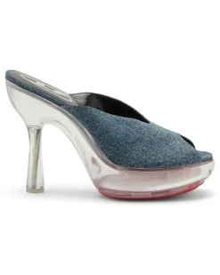 D-Lake-Pantoletten mit Plateau-Sohle aus Denim und Plexiglas - Sandalen - Damen - Blau
