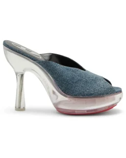 D-Lake-Pantoletten mit Plateau-Sohle aus Denim und Plexiglas - Sandalen - Damen - Blau