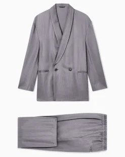 Doppelreihiger Anzug aus Cupro mit Fischgrat-Muster Beige