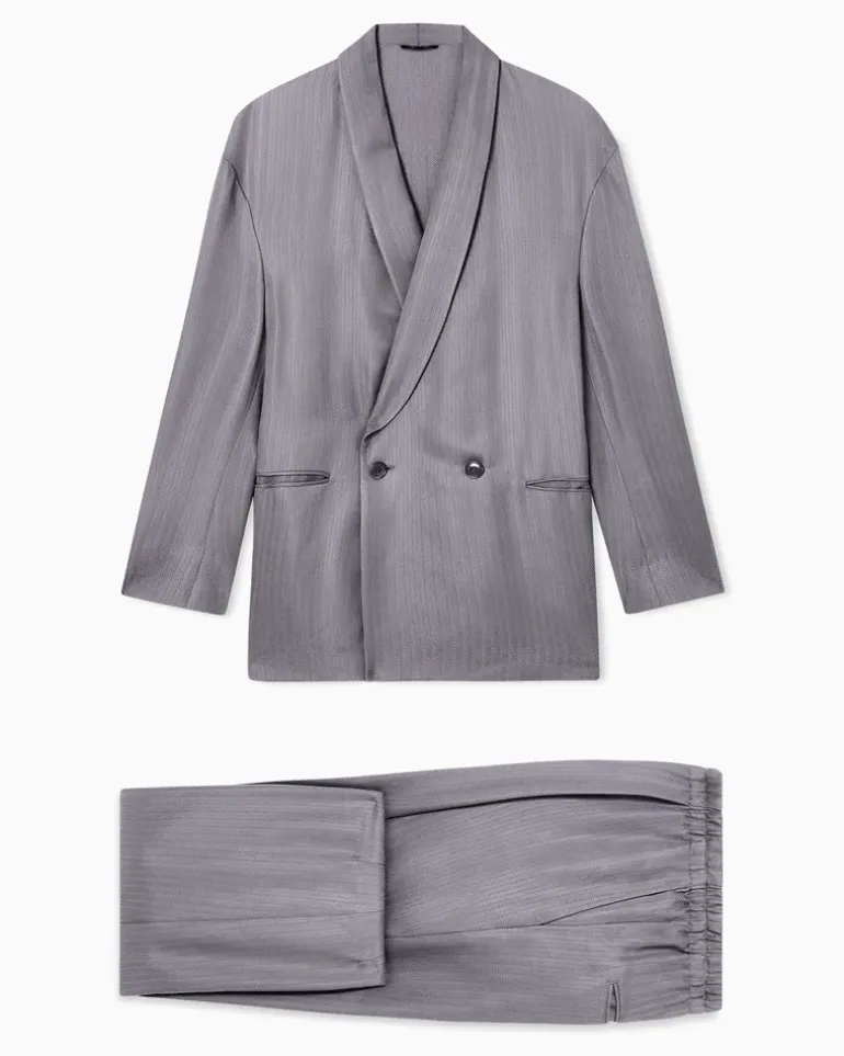 Doppelreihiger Anzug aus Cupro mit Fischgrat-Muster Beige