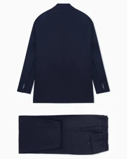 Doppelreihiger Anzug aus Cupro mit Fischgrat-Muster Marineblau