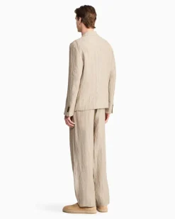 Doppelreihiger Anzug aus Leinen Beige