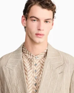 Doppelreihiger Anzug aus Leinen Beige