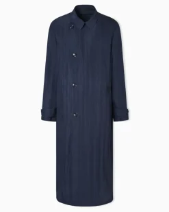 Doppelreihiger Trenchcoat aus Funktions-Viskosetwill Marineblau