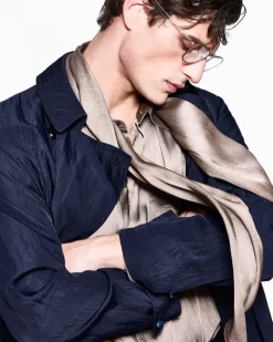 Doppelreihiger Trenchcoat aus Funktions-Viskosetwill Marineblau