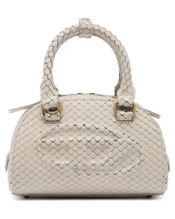 1DR Dome-Kleine-Bowlingtasche aus Leder in Schlangenoptik - Schultertaschen - Damen - Beige
