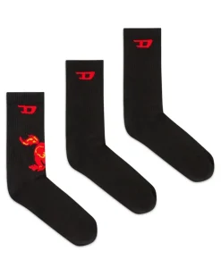 Dreierpack Baumwollsocken mit Pferd und Logo - Socken - Herren - Schwarz