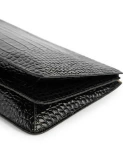 Dreiteilige Clutch aus Leder mit Krokoprägung Black