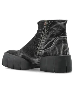 D-TEX Stiefeletten aus Denim mit Knitteroptik - Schwarz