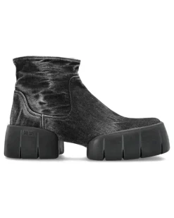 D-TEX Stiefeletten aus Denim mit Knitteroptik - Schwarz