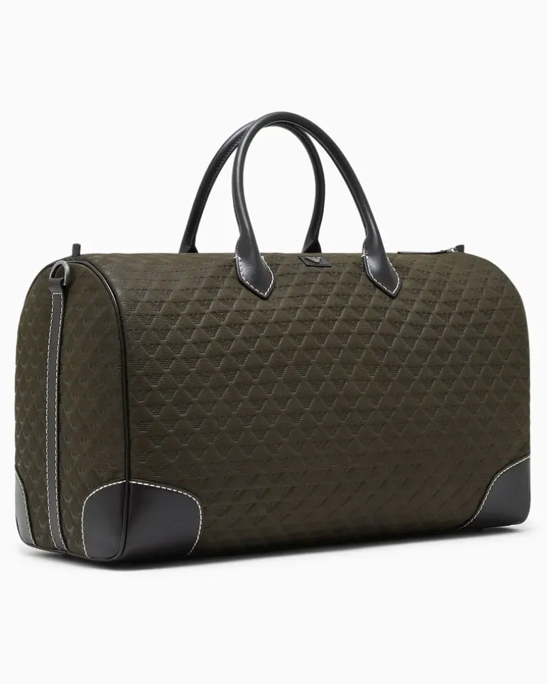 Dufflebag mit geometrischem Muster und Lederbesatz GrüN