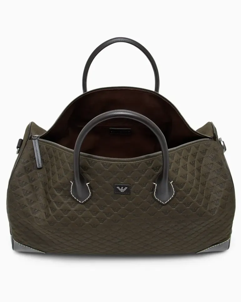 Dufflebag mit geometrischem Muster und Lederbesatz GrüN