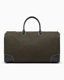 Dufflebag mit geometrischem Muster und Lederbesatz GrüN