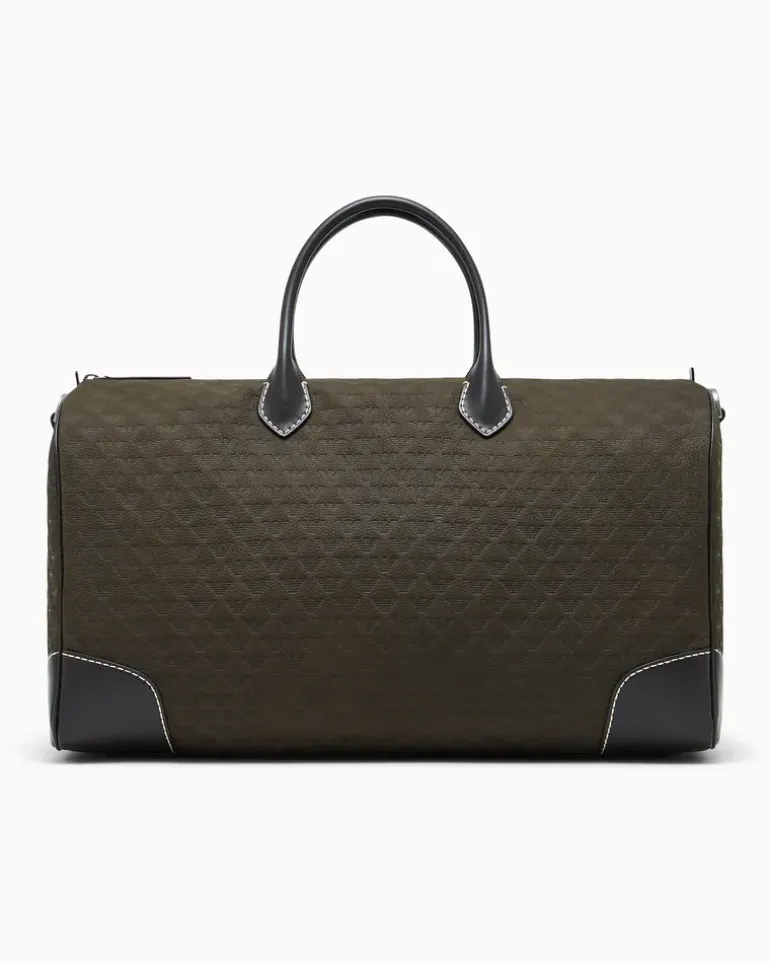 Dufflebag mit geometrischem Muster und Lederbesatz GrüN