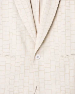 Einreihiger Anzug aus Viskose und Jacquard-Leinen Beige