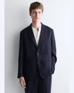 Einreihiger Blazer Aus Leinen Blau