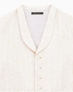 Einreihige Weste aus Viskose und Jacquard-Leinen Beige