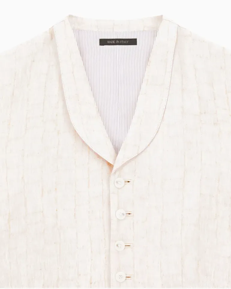 Einreihige Weste aus Viskose und Jacquard-Leinen Beige