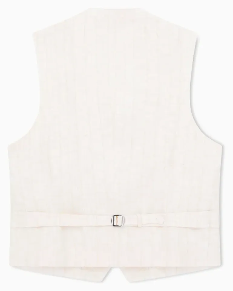 Einreihige Weste aus Viskose und Jacquard-Leinen Beige
