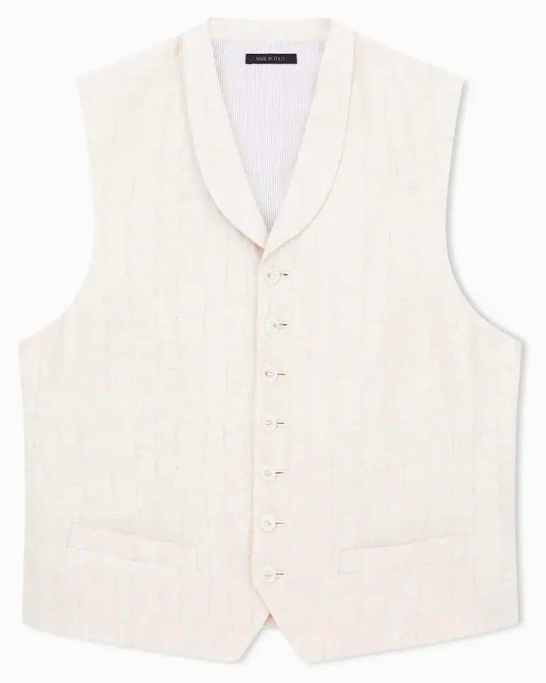 Einreihige Weste aus Viskose und Jacquard-Leinen Beige