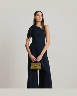Einschultriger Jumpsuit mit Schleife Blue