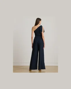 Einschultriger Jumpsuit mit Schleife Blue
