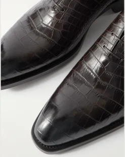Elkan Croc-Effect Leather Oxford Shoes Brown