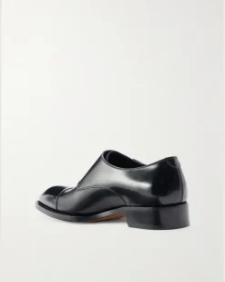 Elkan Leather Monk-Strap Shoes Black