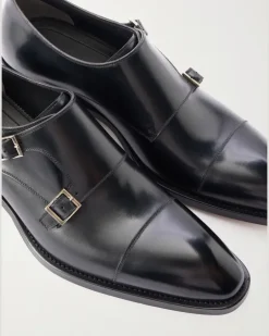 Elkan Leather Monk-Strap Shoes Black