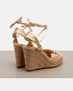 Espadrille-Wedges Carina aus Metallic-Leder Gold